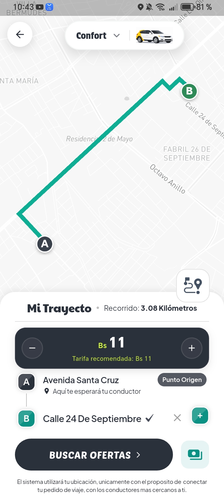Pantalla de ofertas — tarifa recomendada