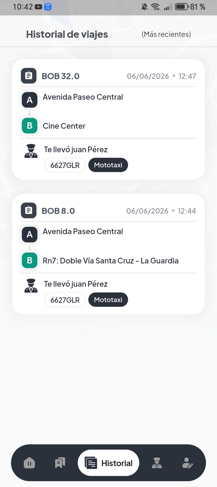 Historial de viajes RIDY