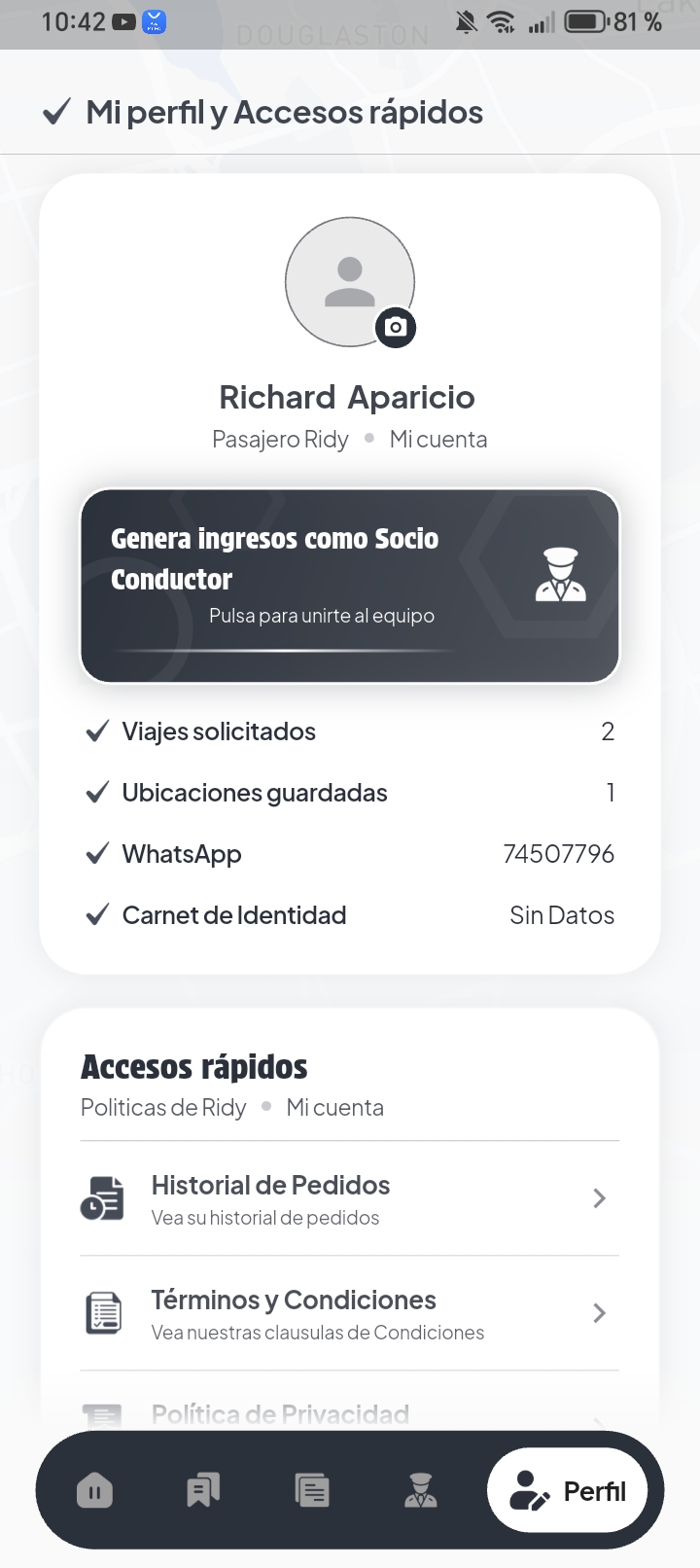 Perfil de usuario y accesos rápidos
